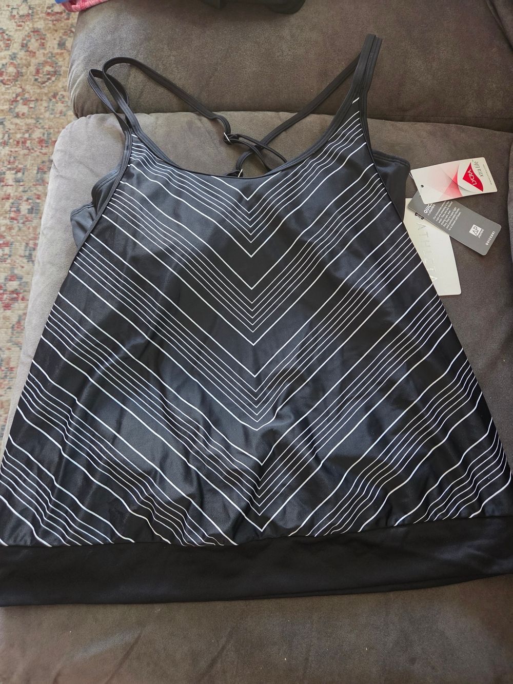 Athleta Black & White Striped Swim Tankini Top Chevron 36 B/c